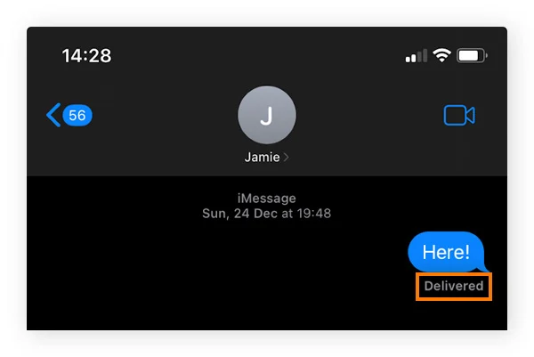 iMessage 显示文本的送达状态的示例。