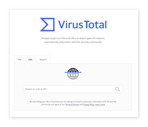 VirusTotal可以扫描URL以识别威胁。